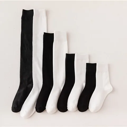 Calcetines de Algodón Estilo JK para Mujer Blanco Negro Media Pierna Sobre la Rodilla Calcetines Altos para Niñas Escuela Lolita Calcetines Casuales