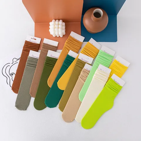 Lässige Nylon Slouch Socken Weiche Samt Atmungsaktiv Wadenhohe Socken Rippstrick Einfarbig Morandi Lässige Strumpfwaren Für Mädchen