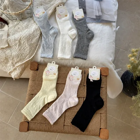 Calcetines de Tubo de Malla Calados con Lunares Dulces para Mujer Algodón Transpirable Casual Lindo Caletería Moda Diario Confort