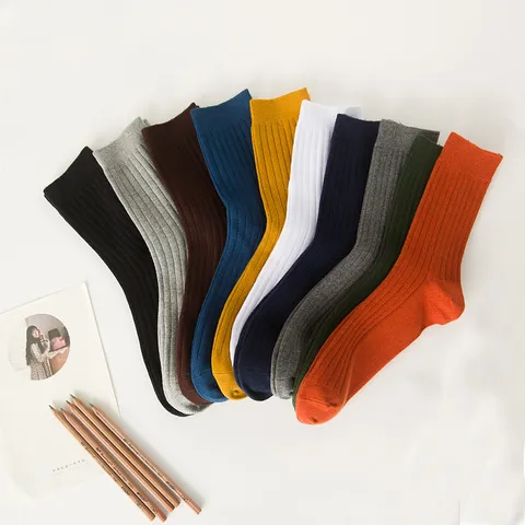 Herren Casual Baumwolle Socken Einfarbig Vertikale Rippenstrick Wadenlange Socken Atmungsaktiv Vielseitig Lange Kleid Socken Für Sport Büro