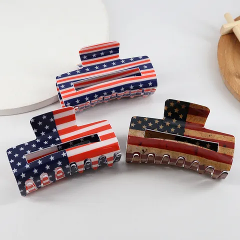 8cm US Flag Hair Claw Clip Independence Day Stars And Stripes Hair Accessory For Women Girls Vintage Patriotic Hair Jaw Clip