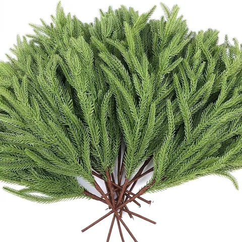 Artificial Norfolk Pine Branches PE Soft Glue Green Pine Needles Real Touch Winter Greenery Stems For Christmas Home Wedding Party Decoration