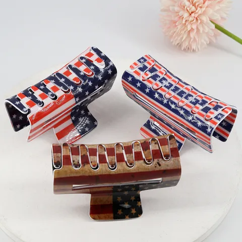 8cm US Flag Hair Claw Clip Independence Day Stars And Stripes Hair Accessory For Women Girls Vintage Patriotic Hair Jaw Clip