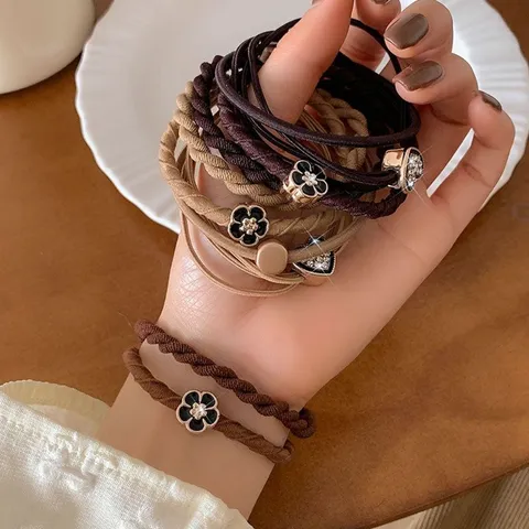 Basic High Elastic Hair Ties Rhinestone Heart Flower Charms Rubber Elastic Hair Bands For Women Fashion Hair Accessories