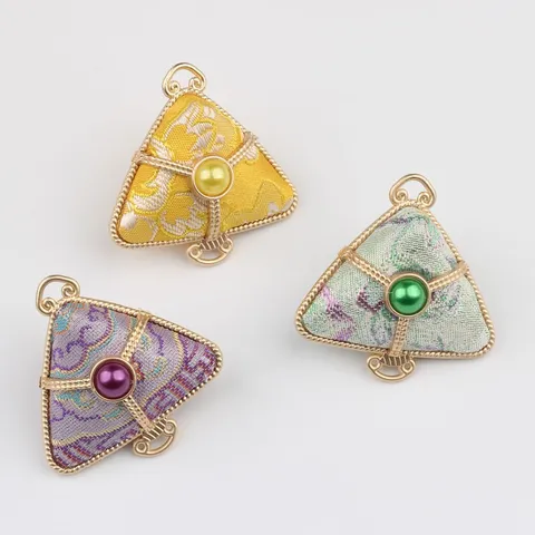 New Chinese Style Retro Song Brocade Triangle Zongzi Shape Alloy Charm Pendant With Artificial Pearl Accents For Keychain Bag Accessories DIY Handicrafts