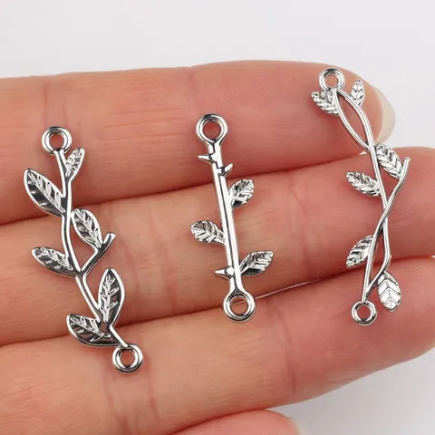 Alloy Leaf Vine Branch Double Loop Connector Charms DIY Jewelry Findings For Necklace Bracelet Shoe Buckle Making Gold Silver Metal Pendants Accessories