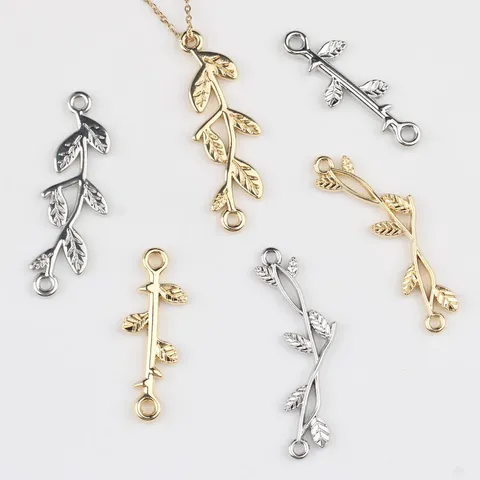 Alloy Leaf Vine Branch Double Loop Connector Charms DIY Jewelry Findings For Necklace Bracelet Shoe Buckle Making Gold Silver Metal Pendants Accessories