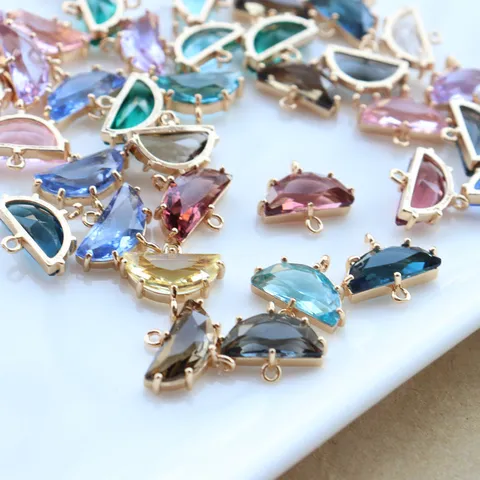 Gold-Plated Alloy Faceted Rhinestone Semicircle Connectors Double Loop Geometric Pendants Charms For DIY Jewelry Making Bracelet Necklace Craft Findings