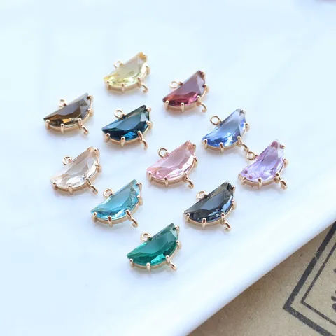 Gold-Plated Alloy Faceted Rhinestone Semicircle Connectors Double Loop Geometric Pendants Charms For DIY Jewelry Making Bracelet Necklace Craft Findings