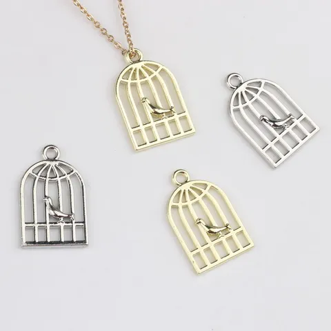 Einfache Vogelkäfig Charms Zinklegierung Hohl Vogel Anhänger Für DIY Schmuckherstellung Armband Halskette Ohrringe Gold Silber Metall Charms