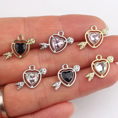Zinc Alloy Rhinestone Heart With Arrow Charm Pendant For DIY Bracelet Necklace Earring Jewelry Making Accessory