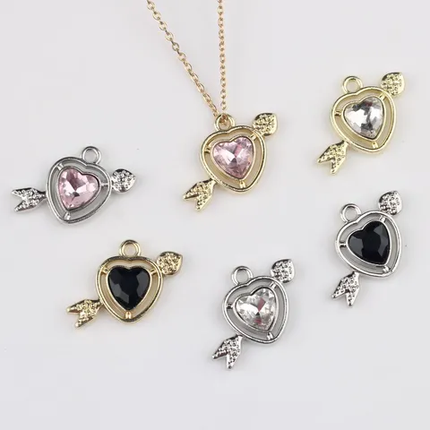 Zinc Alloy Rhinestone Heart With Arrow Charm Pendant For DIY Bracelet Necklace Earring Jewelry Making Accessory