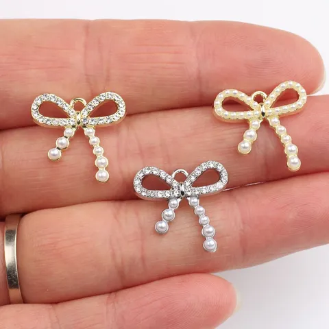 Alloy Bow Charms Rhinestone Artificial Pearl Pendants DIY Jewelry Making Supplies For Necklace Bracelet Earrings Accessories