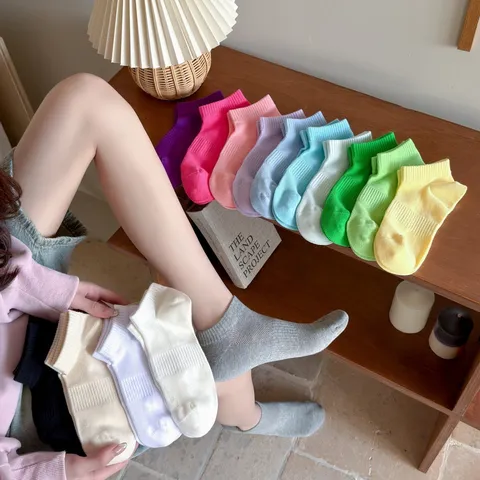 Damen Mesh Atmungsaktive Baumwollmischung Socken Japanischer Stil Süßigkeitenfarben Nahtlose Niedrige Füßlinge Für Frühling Sommer