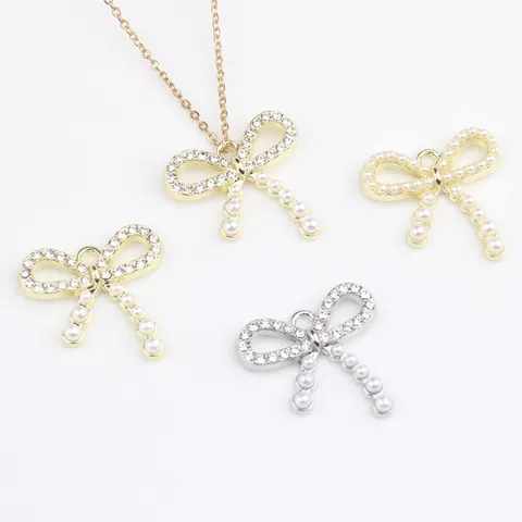 Alloy Bow Charms Rhinestone Artificial Pearl Pendants DIY Jewelry Making Supplies For Necklace Bracelet Earrings Accessories