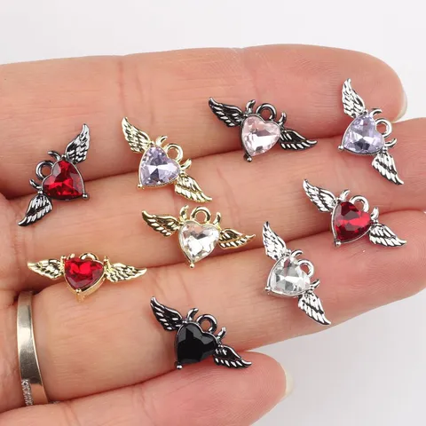 Minimalistischer Legierung Herz Dämon Flügel Anhänger Strass Einlage DIY Halskette Armband Schmuck Zubehör