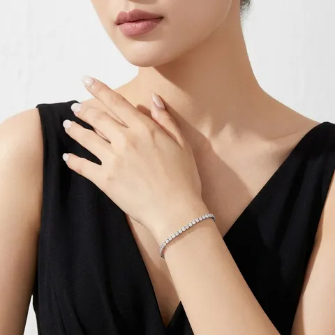 GRA Bracciale Tennis Moissanite Rame Placcato Platino Castone a Griffe Quadrato Catena Tennis Intarsiato Diamante Sovrapponibile Braccialetto Per Unisex Festa Gioielli Regalo