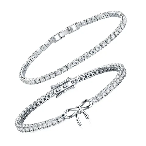 GRA Bracciale Tennis Moissanite Rame Placcato Platino Castone a Griffe Quadrato Catena Tennis Intarsiato Diamante Sovrapponibile Braccialetto Per Unisex Festa Gioielli Regalo