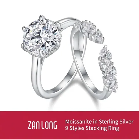 925 Sterling Zilver Marquise Moissaniet Ring Set voor Dames Stapelbare Smaragd Slijpvorm Bruiloft Verlovingsring Luxe Sieraden