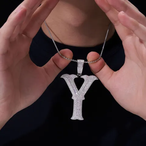 Pendentif Lettre Moissanite en Argent Sterling 925 Collier Pendentif Alphabet Tendance Hip Hop Bijoux de Luxe
