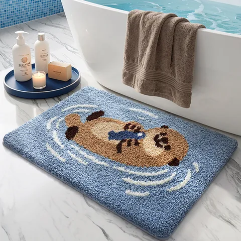 Alfombrilla De Baño Flocada Absorbente Espesada Antideslizante Fondo TPR Entrada Dormitorio Cocina Decoración Moderna