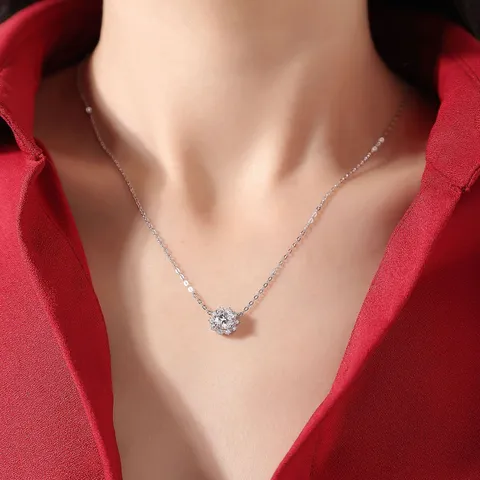 S925 Sterling Silver Moissanite Sunflower Pendant Necklace Clavicle Chain Fashion Jewelry For Women Gift