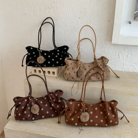 Koreanische Mode Polka Dot Tragetasche Große Kapazität Lässige Umhängetasche Minimalistisch Retro PU Leder Handtasche Für Frauen