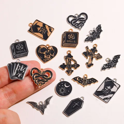 Gothic Zinklegering Emaille Bedeltjes Voor DIY Sieraden Maken Donkere Kruis Schedel Vleermuis Hangers Voor Ketting Sleutelhanger