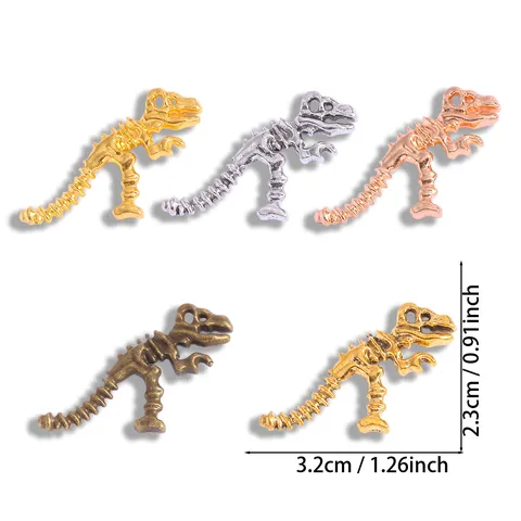 Vintage Zinc Alloy Dinosaur Fossil Skeleton Pendant Charms Electroplated Antique Silver Bronze Gold Tone Small Charms Craft Supplies For DIY Handmade Necklace Keychain Jewelry Making