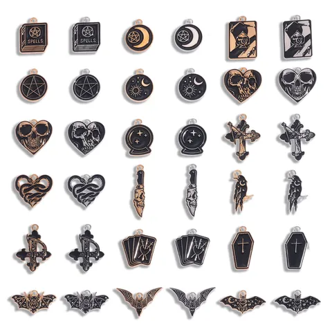 Gothic Zinklegering Emaille Bedeltjes Voor DIY Sieraden Maken Donkere Kruis Schedel Vleermuis Hangers Voor Ketting Sleutelhanger