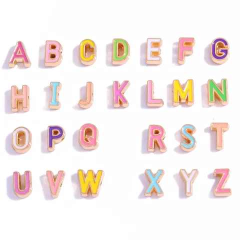 Accessori per Gioielli Fai-da-te Perline a Lettera in Smalto di Lega di Zinco con Foro da 2mm Alfabeto A-Z Multicolore per Collane Bracciali Materiali Fatti a Mano