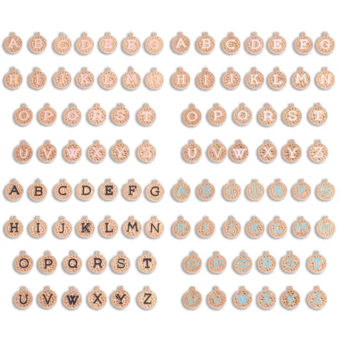 Double Sided Alphabet Letter Enamel Charms Round Hammered Zinc Alloy Pendants For DIY Necklace Bracelet Earring Making Jewelry Accessories