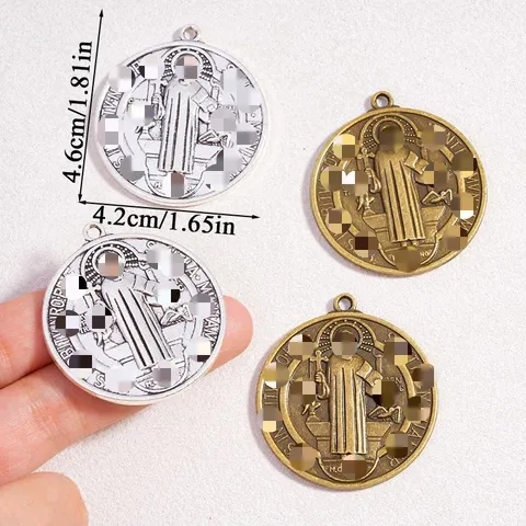 Retro Saint Benedict Medal Alloy Pendant Round Religious Portrait Cross Pattern Pendant For Necklace Jewelry Making