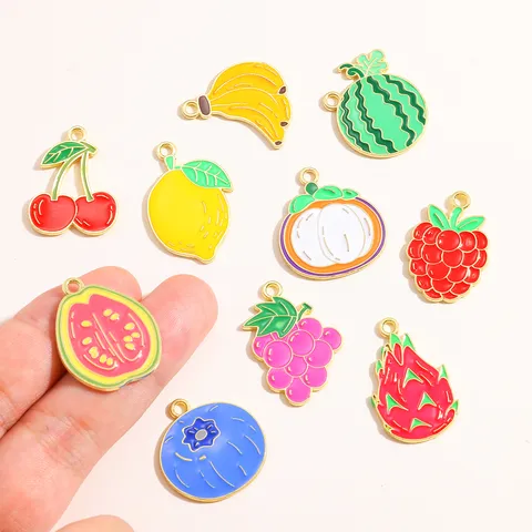 Zinc Alloy Enamel Fruit Charms Pendants For DIY Jewelry Making Keychain Necklace Accessories Grape Strawberry Watermelon Lemon Durian Accessories