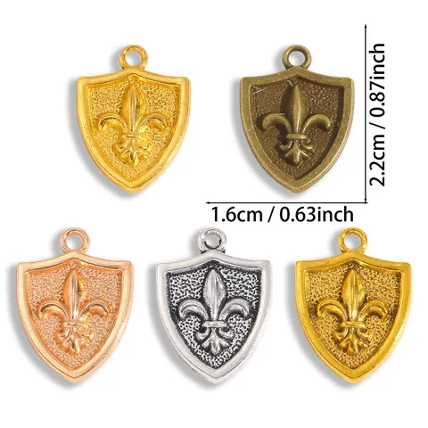 Vintage Alloy Shield Badge Charms Fleur De Lis Pattern DIY Jewelry Pendants For Necklace Bracelet Making Accessories Retro Medal Style