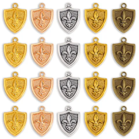 Vintage Alloy Shield Badge Charms Fleur De Lis Pattern DIY Jewelry Pendants For Necklace Bracelet Making Accessories Retro Medal Style