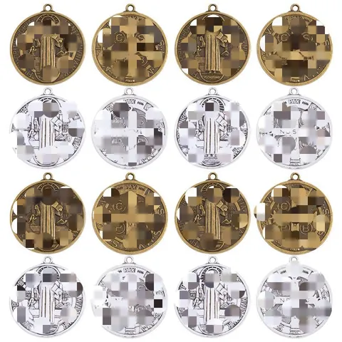 Retro Saint Benedict Medal Alloy Pendant Round Religious Portrait Cross Pattern Pendant For Necklace Jewelry Making