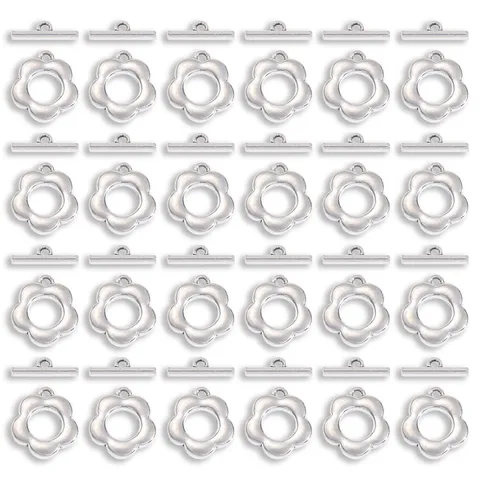 Vintage Alloy Flower Toggle Clasp Pendants For Jewelry Making DIY Antique Silver Floral Necklace Bracelet Findings