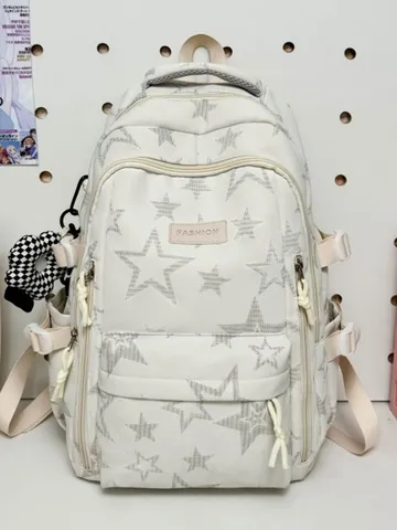 Große Kapazität Sternenmuster Rucksack Für Teenager Damen Preppy Stil Multi Tasche Reise Rucksack Strapazierfähiger Canvas Tasche