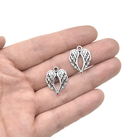 Vintage Antique Silver Wing Charms DIY Alloy Jewelry Accessories For Bracelet Necklace Keychain Decoration Heart Wings Pendants