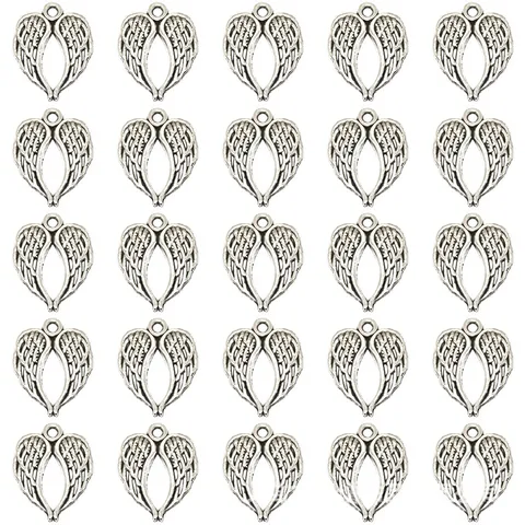 Vintage Antique Silver Wing Charms DIY Alloy Jewelry Accessories For Bracelet Necklace Keychain Decoration Heart Wings Pendants