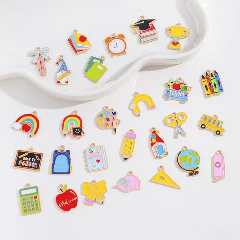 Legering Emaille Schoolbenodigdheden Bedeltjes Retro Kantoorartikelen Hanger Voor DIY Sieraden Maken Ketting Sleutelhanger Accessoires Vrouwen Mannen Sieraden