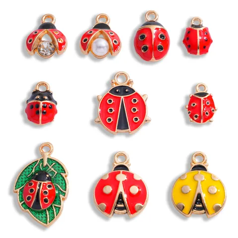 Breloques Coccinelle en Alliage Rétro Goutte d'Huile Pendentifs en Strass et Perles Artificielles pour Fabrication de Bijoux DIY Collier Bracelet
