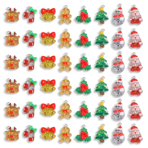 Christmas Resin Charms Pearly Glitter Santa Claus Christmas Tree Gingerbread Man Pendants For DIY Jewelry Keychain Decor