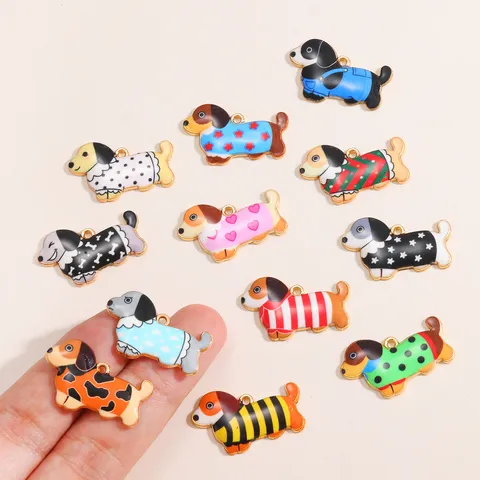 Cartoon Alloy Enamel Dachshund Dog Charms Cute Colorful Animal Pet Dog Pendant For DIY Necklace Bracelet Making Findings Jewelry