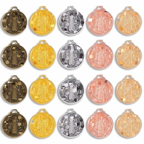 Ciondoli in Lega Vintage Medaglia di San Benedetto Pendenti a Ritratto Tondo a Doppia Faccia per la Produzione di Gioielli Fai-da-te Accessori per Portachiavi