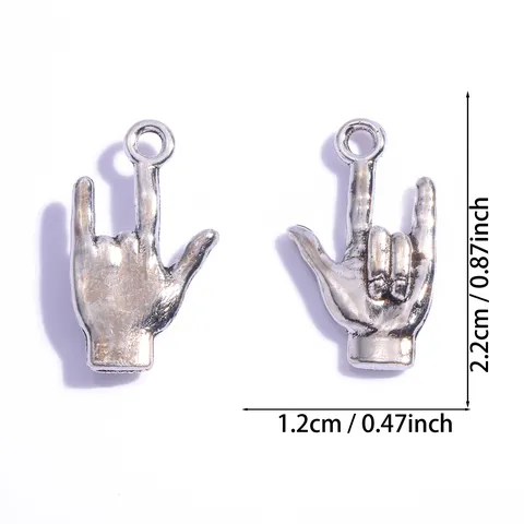 Ciondoli Gesto Mano in Lega di Zinco Vintage per Creazione Gioielli DIY Pendenti Mano Argento Antico per Collana Portachiavi
