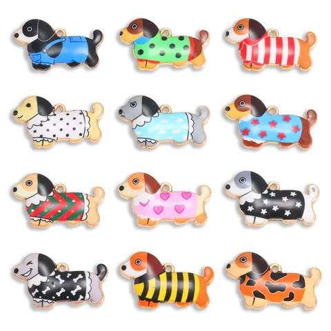 Cartoon Alloy Enamel Dachshund Dog Charms Cute Colorful Animal Pet Dog Pendant For DIY Necklace Bracelet Making Findings Jewelry