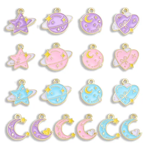 Pendentifs en Alliage Série Ciel Étoilé Émaillés Pendentifs Romantiques Lune Étoile Planète Cœur pour Bijoux DIY Collier Bracelet Accessoires de Décoration