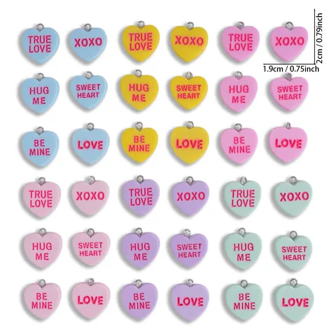 Heart Resin Charms Valentine's Day Word Plate Pendants Only For DIY Jewelry Making Necklace Keychain Hand Painted Accessories